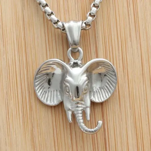 NTM2002 Hollow Elephant Pendant Punk Animal Stainless Steel Necklace
