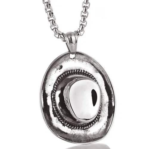 NTM2221 Cowboy Hat Pendant Punk Necklace Stainless Steel Hat Tag Jewelry