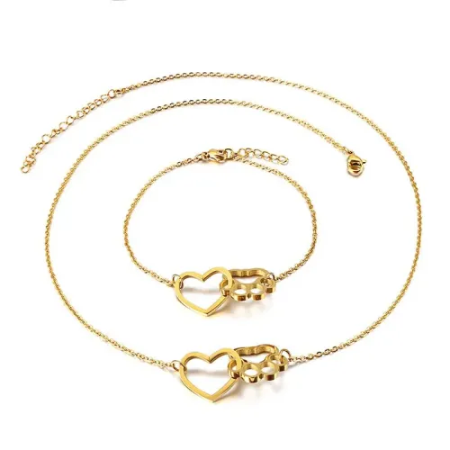 NTM2902 Cute Heart Shaped Paw Print Necklace and Bracelet Set Fresh Mori Girl Style Jewelry