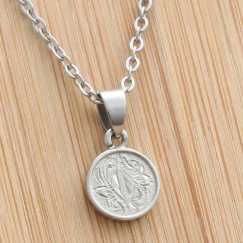 NTM1956 Coin Pendant Necklace Punk Stainless Steel Circular Gold Coin Charm