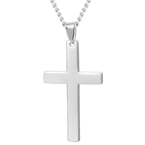 NTM2115 Polished Stainless Steel Cross Pendant Necklace Sleek Religious Charm