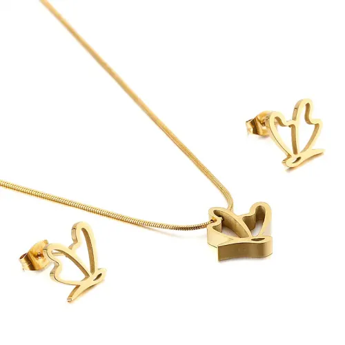 NTM2730 Gold Dragonfly Necklace and Earrings Set Stainless Steel Jewelry Combo