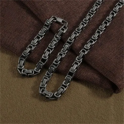 NTM3613 8mm Hip Hop Men's Stainless Steel Bracelet Double Sided Necklace Set