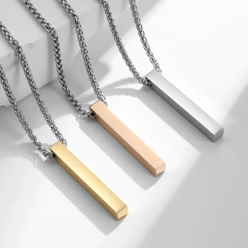NTM1080 Long Geometric Rectangle Pendant Necklace Unisex Stainless Steel Jewelry