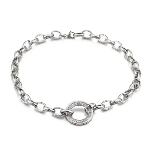 NTM3005 WISH Unisex Stone Set Circular Pendant Thick Chain Bracelet Necklace