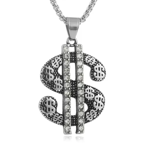NTM1444 Dollar Sign Pendant Punk Necklace Stainless Steel Money Symbol Charm