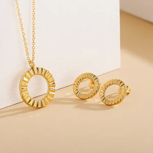 NTM2827 Slimming Geometric Diamond Shaped Stud Earrings Necklace Set for Women Chic Jewelry
