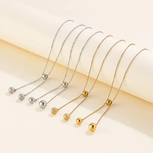 NTM2617 Stainless Steel Bead Ball Necklace for Women Durable Chic Jewelry