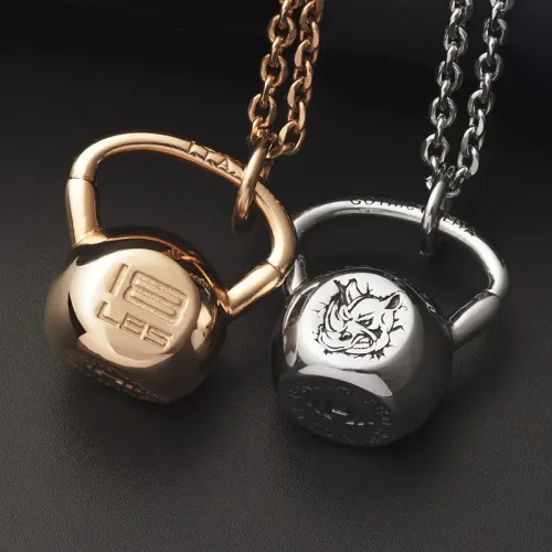 NTM3297 Gothic Lolita Dumbbell Pendant Necklace, Stainless Steel Couples Fitness Jewelry