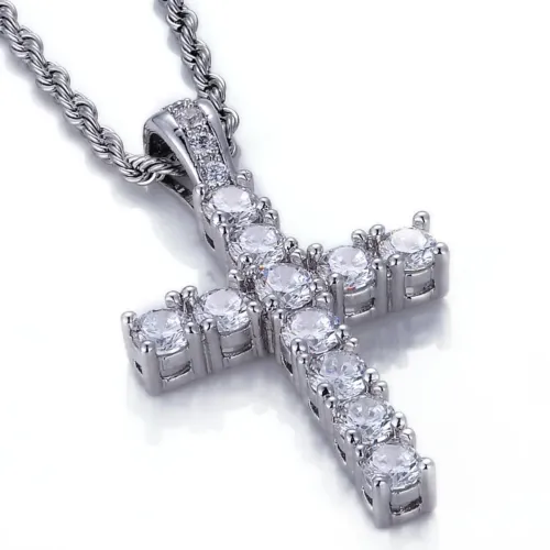NTM3163 Hip Hop Cross Pendant Necklace with Zircon Claw Setting for Men Nightclub Jewelry