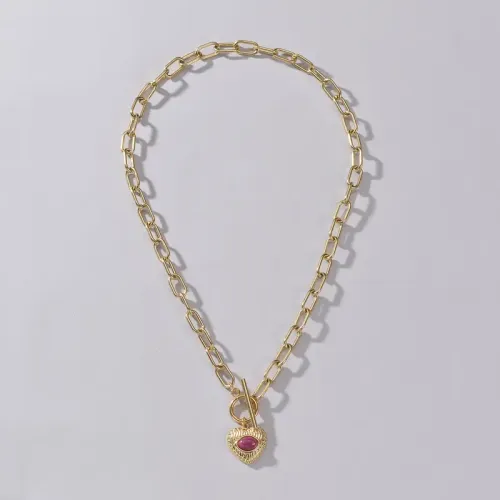 NTM3359 14K Gold Stainless Steel OT Clasp Heart Geometric Necklace for Women Chic Sweater Chain