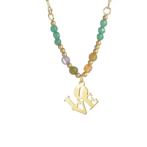 NTM3532 Colorful Beaded 'LOVE' Letter Necklace for Women OL Clavicle Chain Accessory