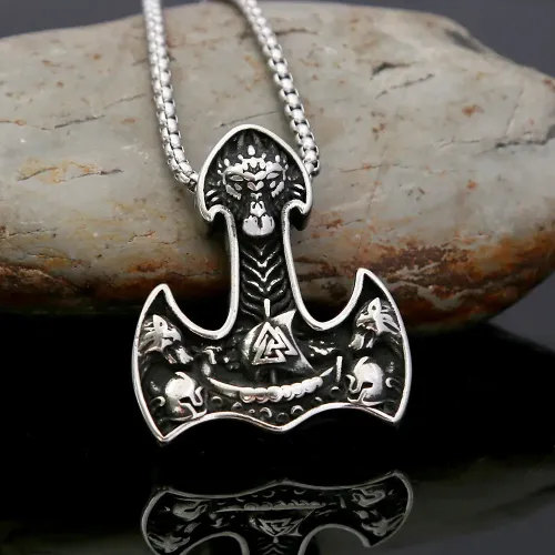 NTM1008 Viking Stainless Steel Men's Necklace Pirate Ship Triangle Rune Pendant