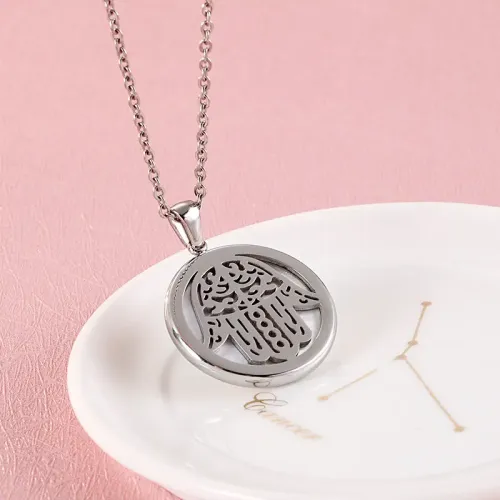 NTM2702 Custom Stainless Steel Round Palm Pendant Necklace for Women Unique Design
