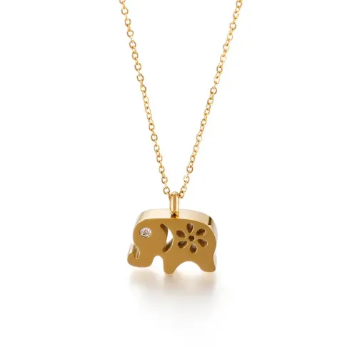NTM2450 Cute Lucky Elephant Pendant Necklace Stainless Steel Clavicle Chain for Women