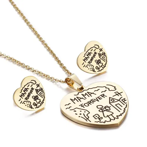 NTM2828 Mother's Day Gift: Women's Stainless Steel Heart Necklace Earrings Set
