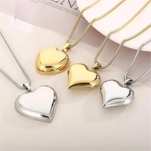 NTM2770 Large Hollow Heart Pendant Long Necklace for Women Sweet Cool Stainless Steel Jewelry