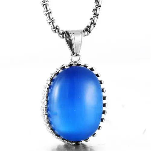 NTM2163 Oval Cat Eye Stone Pendant Necklace Multicolor Stainless Steel for Women