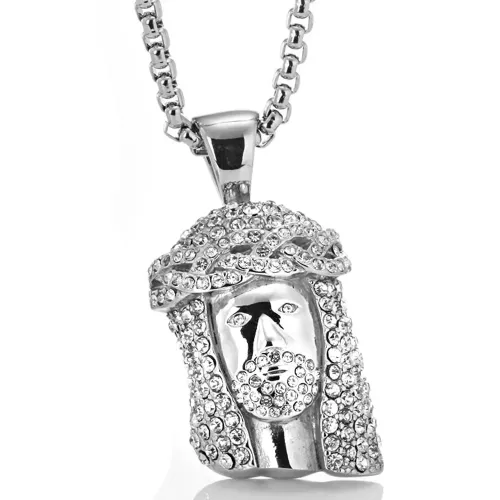 NTM2275 Native American Pendant Unisex Stainless Steel Tag Necklace with White Diamonds