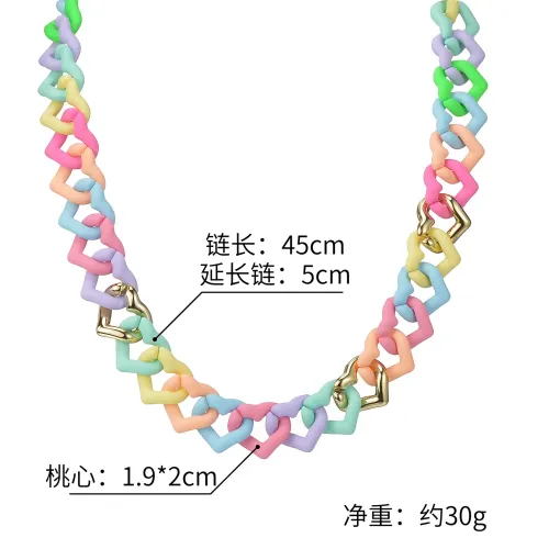 NTM3330 14K Gold Colorful Heart Necklace Unisex Stainless Steel Chain