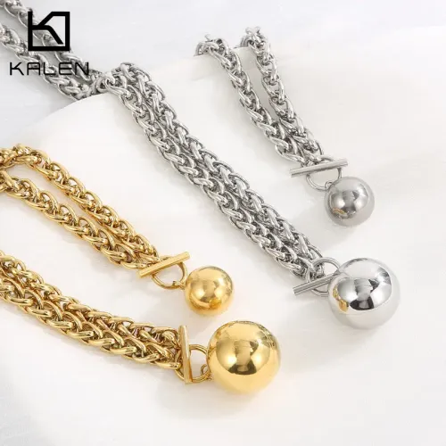 NTM2822 Dragon Bone Chain Large Bead Stainless Steel Jewelry Set for Women Wish Granting Necklace and Bracelet Duo