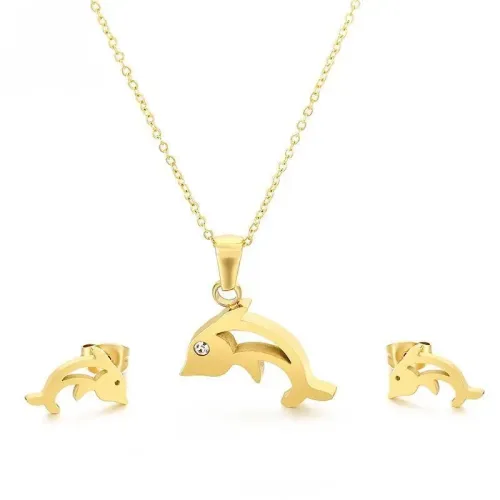 NTM2602 Sweet Fish Shaped Necklace and Stud Earrings Set Cute Jewelry Ensemble