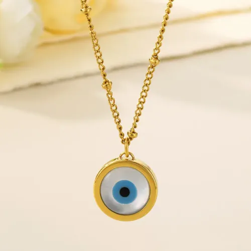 NTM2639 18K Gold Plated Stainless Steel Evil Eye Necklace for Women Protection Charm Jewelry