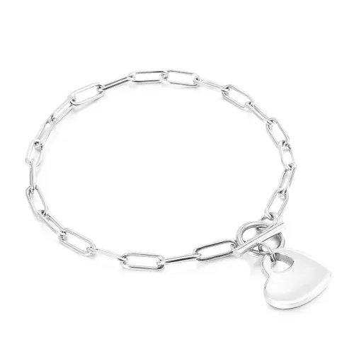 NTM2539 Heart Shaped Stainless Steel Women's Square Link Chain Bracelet Set Chic Jewelry Combo