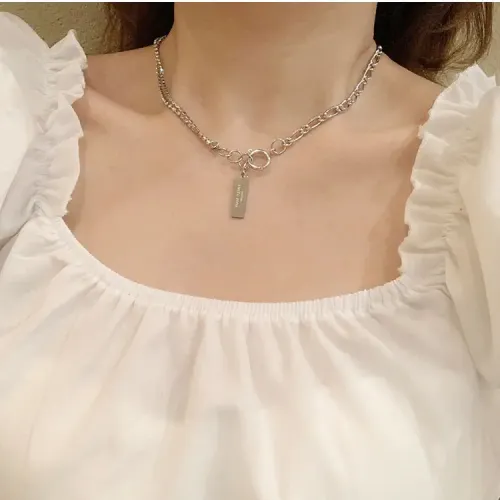 NTM3526 Dual Layer Rhinestone Stainless Steel Necklace for Women Sparkling Fashion Jewelry