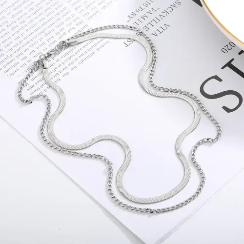 NTM2551 Double Layered Stainless Steel Razor Blade Chain Necklace for Women Dual Combo Style
