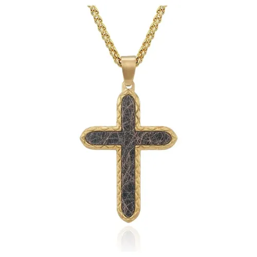 NTM1259 Men's Vintage Dual Tone Stainless Steel Cross Pendant Stamped Prism Cut Design