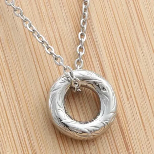 NTM1954 Circle Pendant Punk Patterned Round Necklace for Women in Stainless Steel