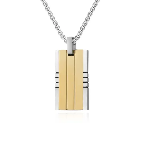 NTM1185 Men's Reversible Two Tone Stainless Steel Dog Tag Necklace with Striped Stone Inlay