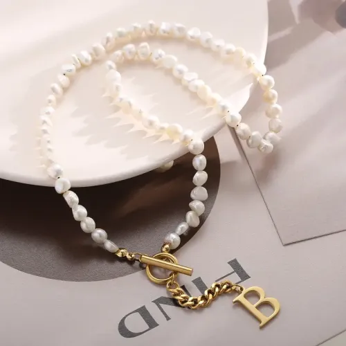 NTM3088 Unique Pearl Letter B Pendant Collar Necklace with OT Clasp Sweater Chain