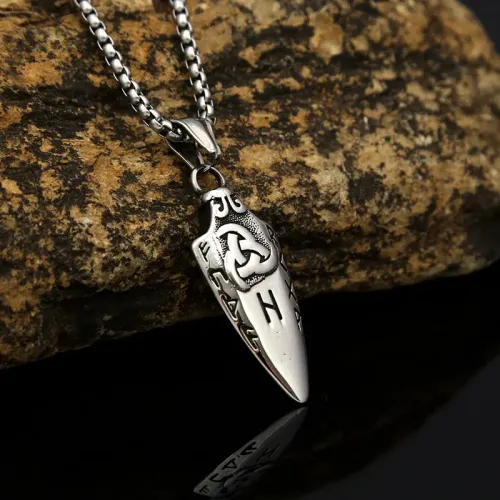 NTM972 Men's Viking Spear Triangle Pendant Necklace Stainless Steel Alphabet Charm