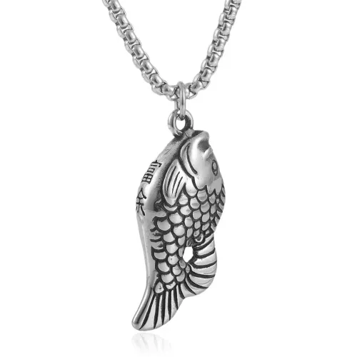 NTM1453 Fish Pendant Punk Necklace Stainless Steel Koi Charm for Prosperity