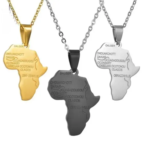 NTM3879 18K Gold Plated African World Map Necklace Corrosion Resistant Stainless Steel