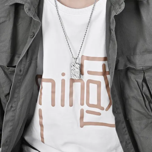 NTM1153 Stainless Steel Dog Tag Necklace with Bark Texture Beveled Diamond for Couples