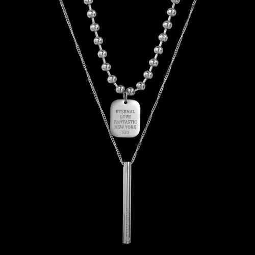 NTM3664 Double Layered Stainless Steel engrave Pendant Necklace for Women Chic Clavicle Chain