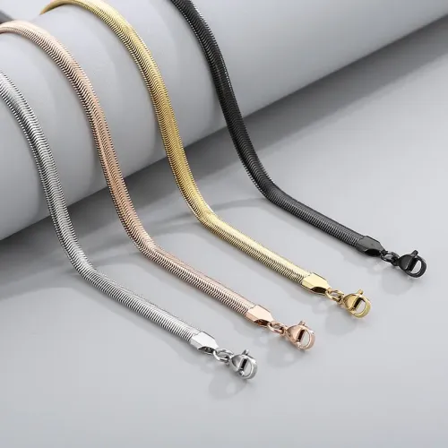 NTM2531 Multi Color Size Flat Snake Chain Necklace for Women Stainless Steel Serpentine Jewelry
