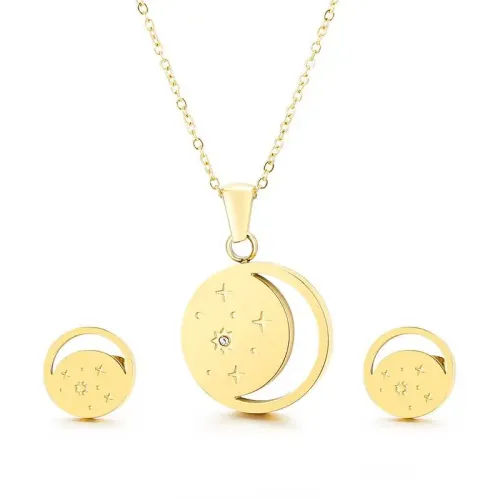 NTM2695 Stainless Steel Women's Collarbone Chain with Star Moon Earrings Set