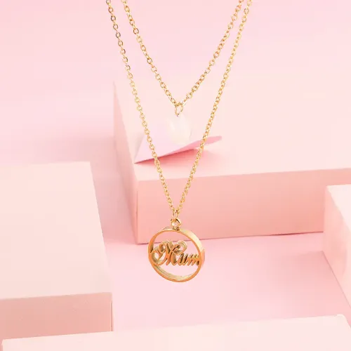 NTM2760 Dual Layer 'Mom' Pendant Necklace for Mother's Day Stainless Steel Jewelry