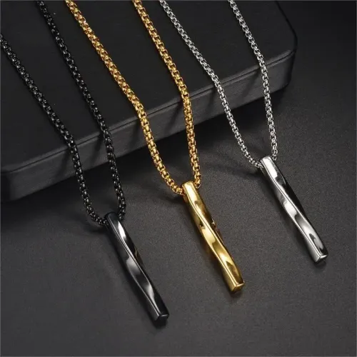 NTM3661 Twisted Column Stainless Steel Necklace for Women Punk Sweater Chain with Logo Charm