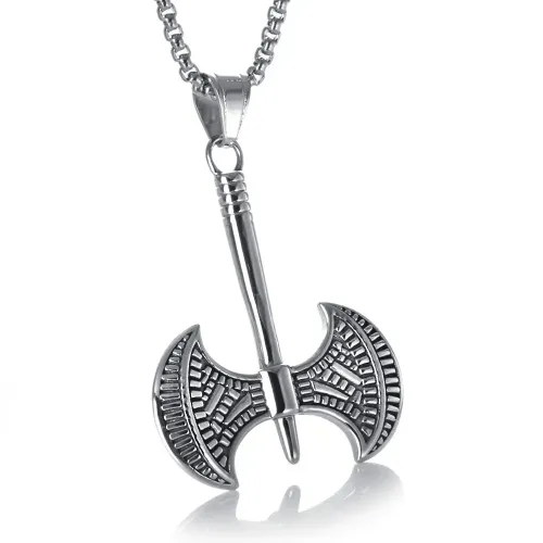 NTM2297 Axe Pendant Necklace Unisex Stainless Steel Long Chain