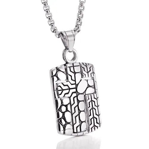 NTM2249 Cross Dog Tag Pendant Unisex 2 in 1 Stainless Steel Necklace