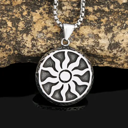 NTM939 Sunflower Circle Pendant Men's Stainless Steel Necklace Accessory