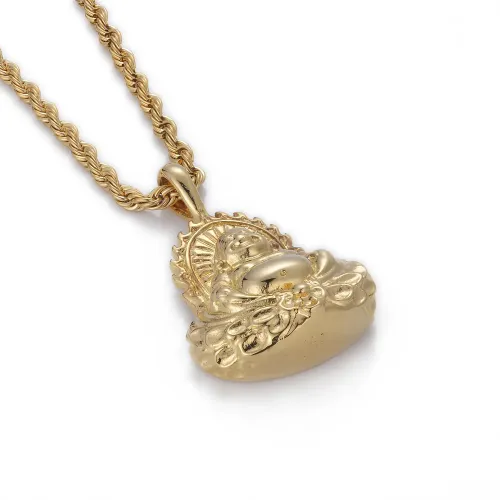 NTM3160 Gold Plated Guanyin Stainless Steel Pendant Ethnic Hollow Flame Buddha Necklace