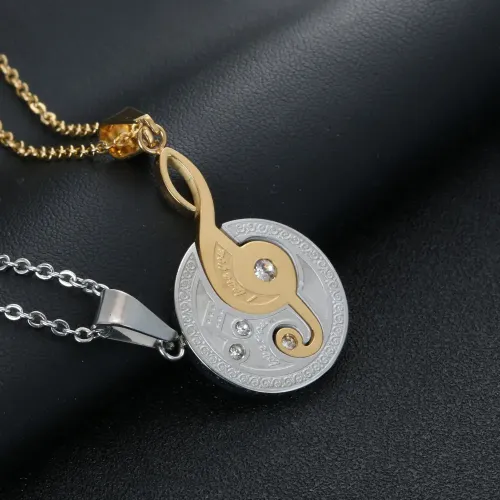 NTM2310 Musical Note Diamond Pendant Gold Tone Stainless Steel Couples Necklace