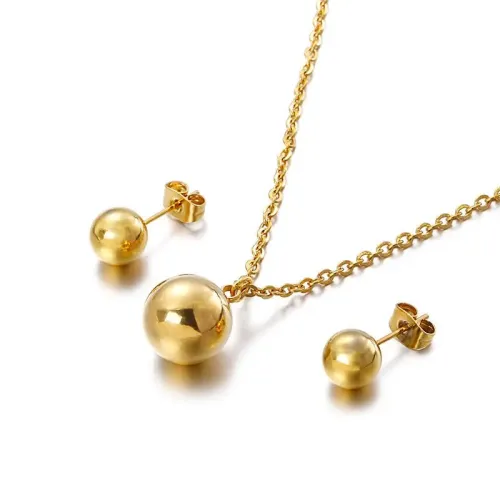 NTM2546 Gold Tone Bead Jewelry Set Necklace Earrings Combo for Fashion Accessories