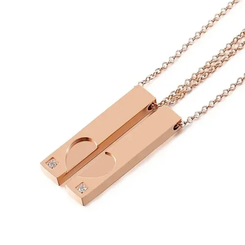 NTM2865 Adjustable Rectangle Heart Shaped Pendant Necklace Stainless Steel with Rhinestones